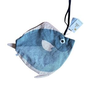 Don Fisher Fish Coin Purse Pouch Blue Cotton Made in Spain